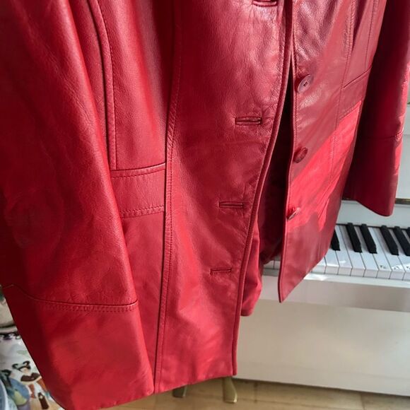 Danier Collection Italian Leather Blazer Jacket Womens Red /Lipstick XS - Picture 16 of 16